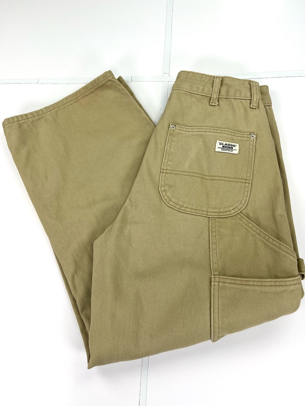 Twik by Simons 100% Cotton Canvas Utility Wide Leg Carpenter Jean M Tan Neutral - Picture 7 of 13
